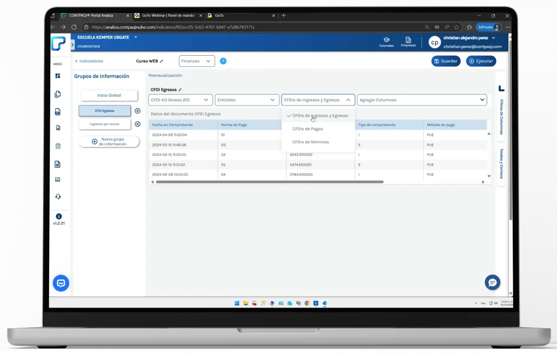 Interfaz de Dashboard en CONTPAQi Analiza