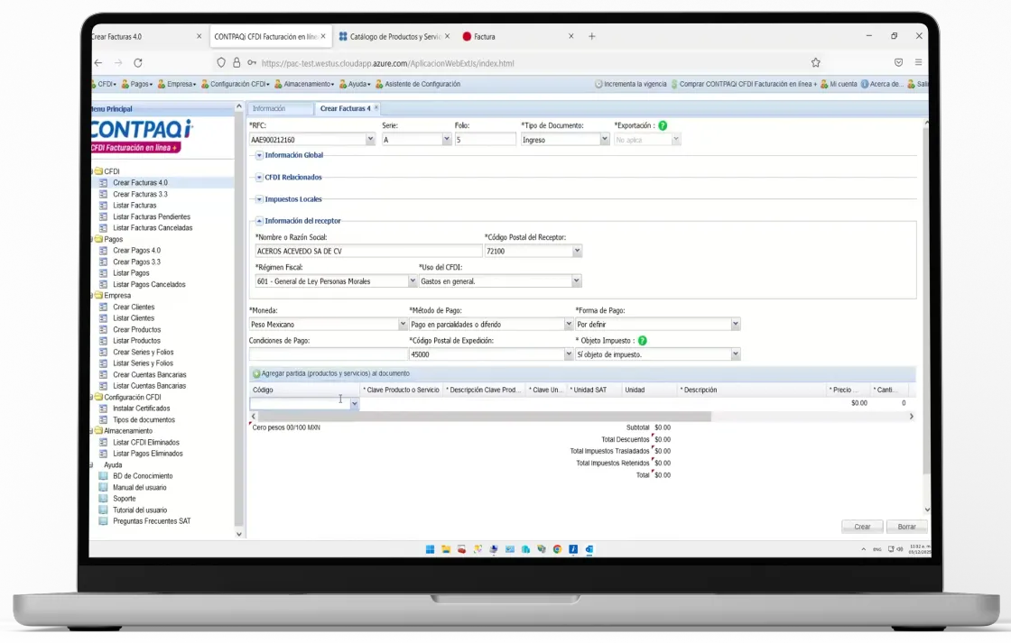 Interfaz de CFDI Facturación en Línea+