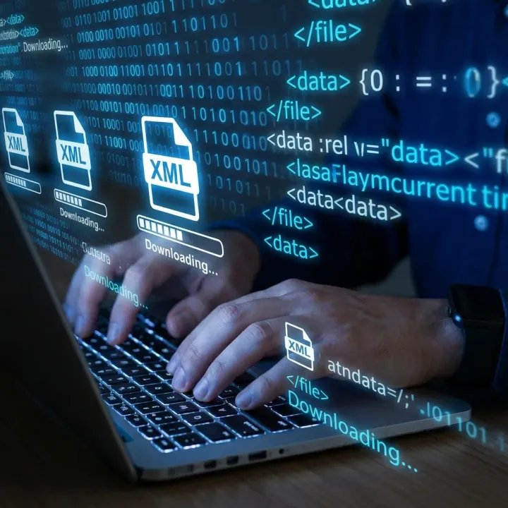 Usuario descargando XML masivamente en laptop